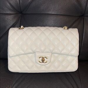 💎Chanel💎Cream White Quilted Caviar Small Classic Double Flap Bag